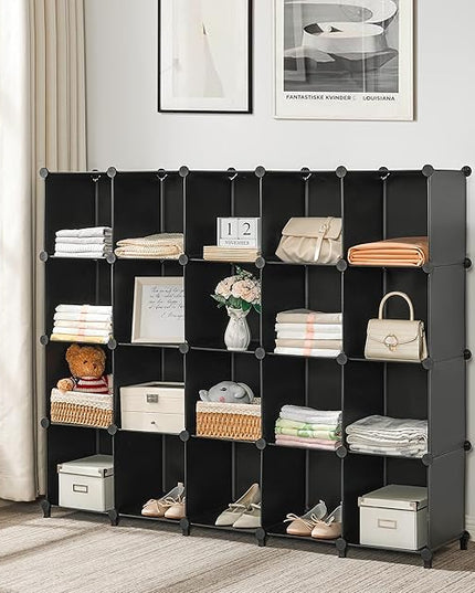 ANWBROAD Cube Storage Organizer 20-Cube Cubby Shelving Book Shelf Living Room Closet Clothes Organizers Kids Toys Craft Yarn Storage with Rubber Hammer for Bedroom Office Black ULCS020B - LeafyLoom