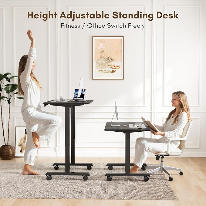 Electric Standing Desk 40 Inch, Ergonomic Height Adjustable Table with T-Shaped Metal Bracket Modern Computer Workstations for Home Office, Black, 40 x 24 Inch - LeafyLoom