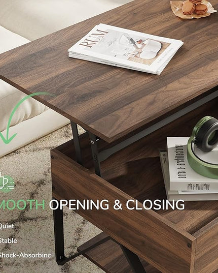 Novilla Lift Top Coffee Table with Storage 40 Inch Wood Lift Up Center Table for Living Room Tea Table with Hidden Compartment Rising Tabletop Table Cocktail Table, Walnut - LeafyLoom