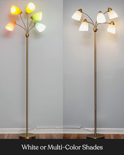 Brightech Medusa LED Floor Lamp – Multi-Head Dimmable Floor Lamp for Living Rooms & Offices – Tall Lamp with Interchangeable Shades, Adjustable Standing Lamp for Bedroom Reading – Brass/Gold - LeafyLoom