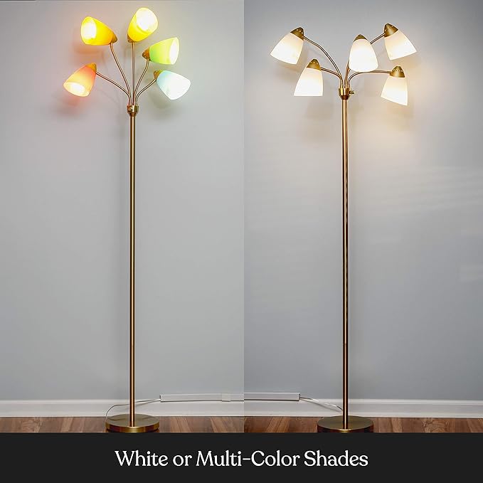 Brightech Medusa LED Floor Lamp – Multi-Head Dimmable Floor Lamp for Living Rooms & Offices – Tall Lamp with Interchangeable Shades, Adjustable Standing Lamp for Bedroom Reading – Brass/Gold - LeafyLoom