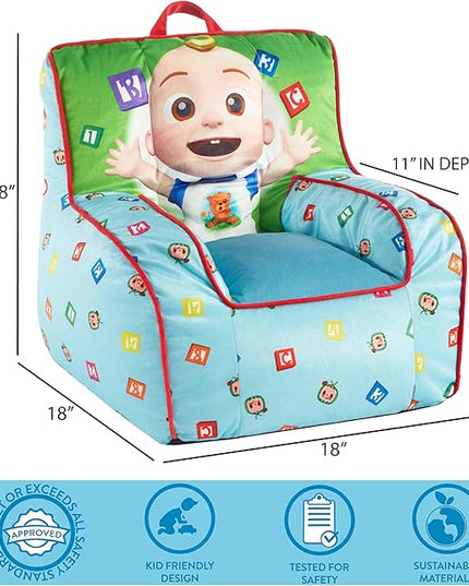 Idea Nuova Cocomelon Kids Mink Plush Bean Bag Chair with Piping & Top Carry Handle , Large - LeafyLoom