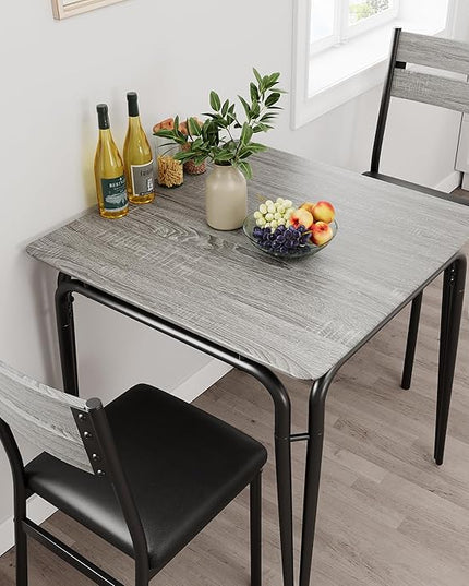 Dining Table for 2, Small Table and Chairs Set of 2, Square Dinette Set for 2, Dinner Table Set, 3 Piece Kitchen & Dining Room Sets for Small Space, Apartment (Gray, Dining Table with 2 Chairs) - LeafyLoom