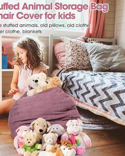 2 Pcs 100L Stuffed Animal Storage Bean Bag Chair Cover (No Filler) for Kids Soft Corduroy Stuffable Bean Bag Zipper for Organizing Children Plush Toys(Dusty Pink) - LeafyLoom