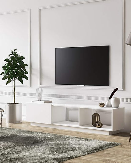 Modern TV Stand up to 75 inch Entertainment Center with Storage Mid-Century Smart Led TV for Living Room 70" TVs End Table, Lepando, White - LeafyLoom