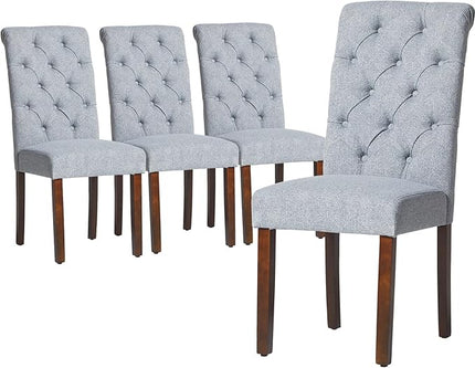 COLAMY Button Tufted Dining Chairs Set of 4, Parsons Upholstered Fabric Dining Room Chairs Kitchen Chairs with Wood Legs and Padded Seat, Blue Fishbone - LeafyLoom