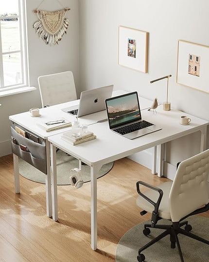 BANTI Computer Desk, 47 inch Home Office Writing Study Desks with Storage Bag, Small PC Table, Modern Simple Style for Space-Saving, White - LeafyLoom