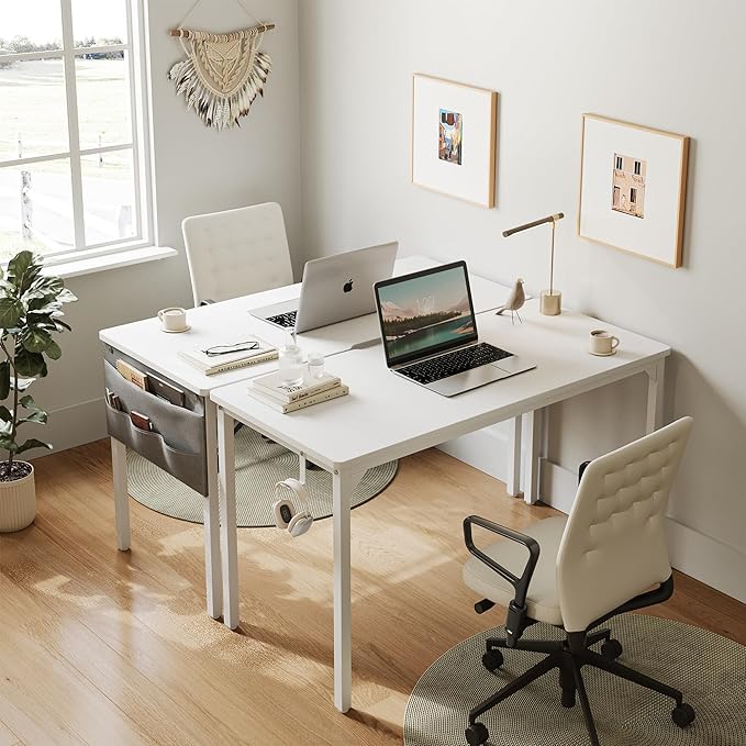 BANTI Computer Desk, 47 inch Home Office Writing Study Desks with Storage Bag, Small PC Table, Modern Simple Style for Space-Saving, White - LeafyLoom