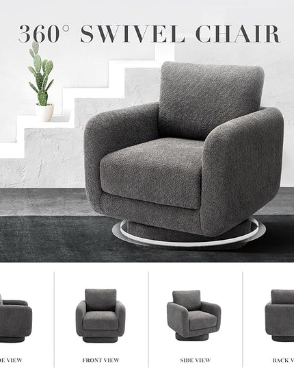COLAMY Swivel Accent Chairs for Living Room, 32Inches Wide Upholstered Armchair with Plush Back Pillow, Modern Sofa Corner Barrel Chair for Nursery/Living Room/Bedroom-Grey - LeafyLoom
