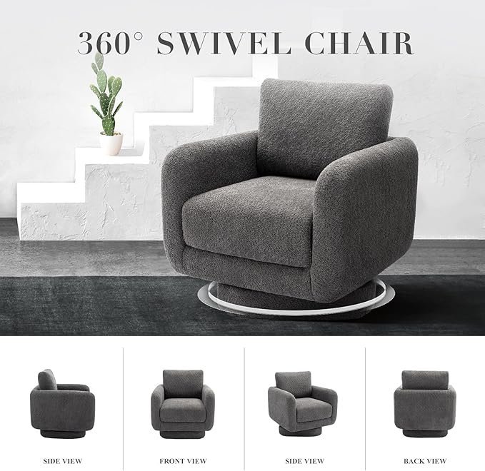 COLAMY Swivel Accent Chairs for Living Room, 32Inches Wide Upholstered Armchair with Plush Back Pillow, Modern Sofa Corner Barrel Chair for Nursery/Living Room/Bedroom-Grey - LeafyLoom
