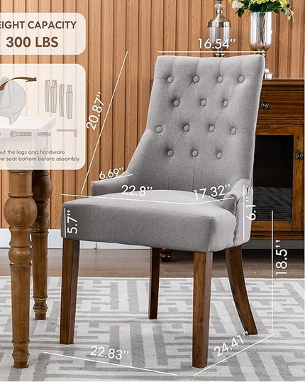 COLAMY Wingback Upholstered Dining Chairs Set of 4, Fabric Side Dining Room Chairs with Tufted Button, Living Room Chairs for Home Kitchen- Light Grey - LeafyLoom