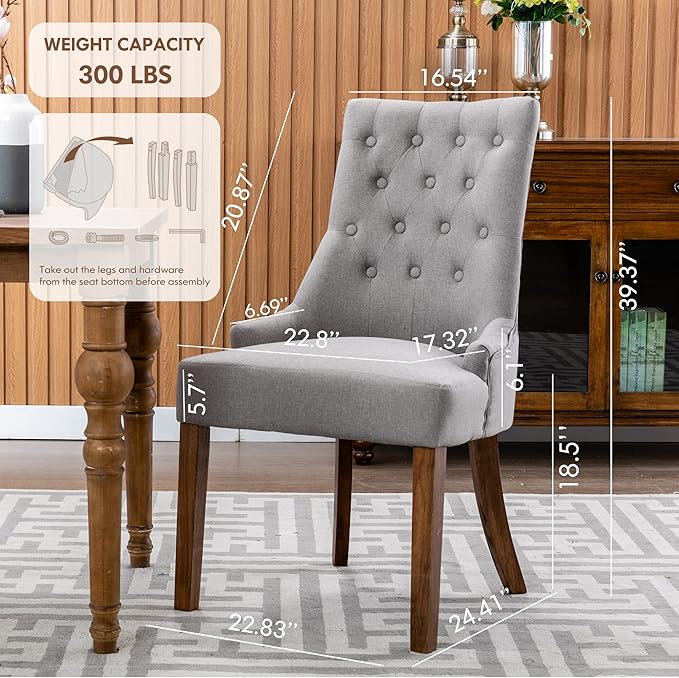 COLAMY Wingback Upholstered Dining Chairs Set of 4, Fabric Side Dining Room Chairs with Tufted Button, Living Room Chairs for Home Kitchen- Light Grey - LeafyLoom
