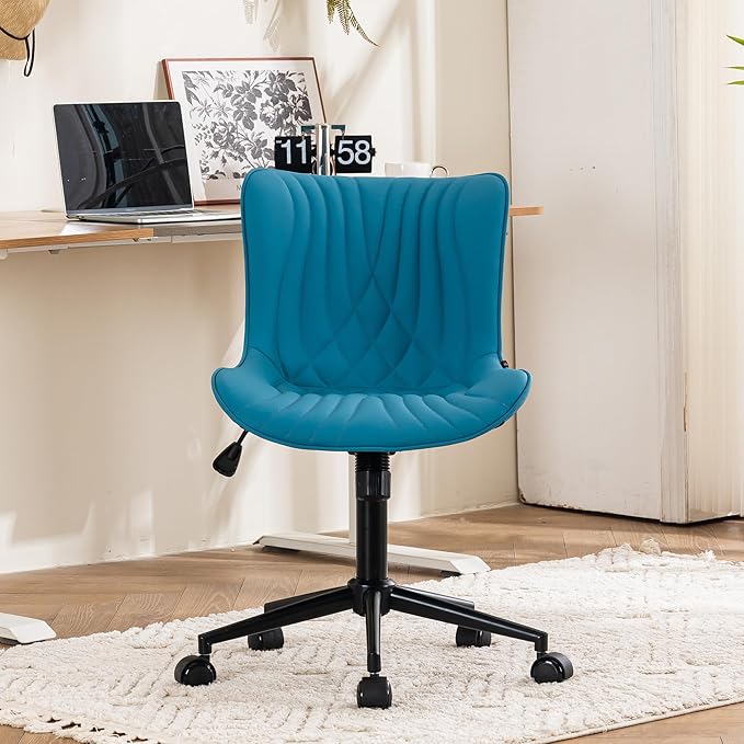 YOUTASTE Office Chair with Wheels Modern Armless Desk Chair, Adjustable Swivel Rolling Computer Task Chair, Faux Leather Sewing Chairs with Ergonomic Rocking Back Gaming Chair, Bright Blue - LeafyLoom