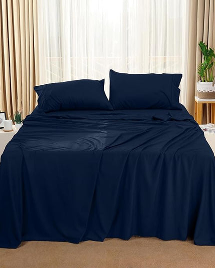 Utopia Bedding Full Bed Sheets Set - 4 Piece Bedding - Brushed Microfiber - Shrinkage and Fade Resistant - Easy Care (Full, Navy) - LeafyLoom
