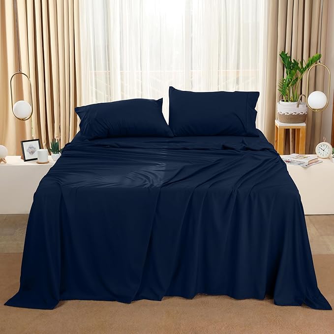 Utopia Bedding California King Bed Sheets Set - 4 Piece Bedding - Brushed Microfiber - Shrinkage and Fade Resistant - Easy Care (California King, Navy) - LeafyLoom