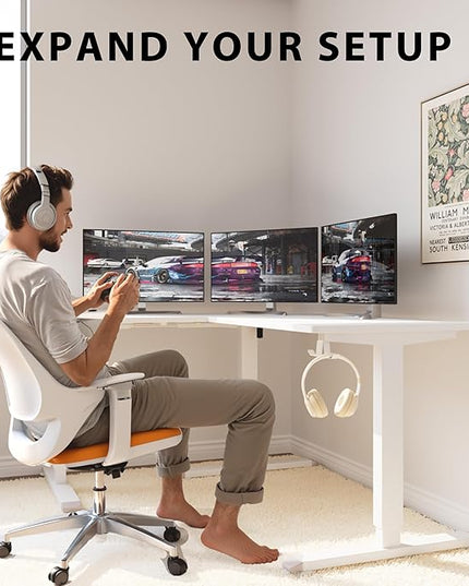 L-Shaped Electric Standing Desk, 63 x 55 Inches Height Adjustable Coner Table, Home Office Computer Workstation, White, 63 x 55 Inch - LeafyLoom