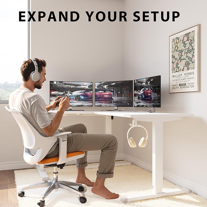 L-Shaped Electric Standing Desk, 63 x 55 Inches Height Adjustable Coner Table, Home Office Computer Workstation, White, 63 x 55 Inch - LeafyLoom