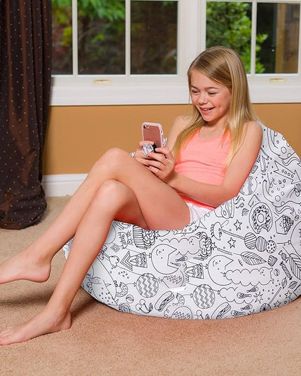 Posh Creations Bean Bag Chair for Kids, Teens, and Adults Includes Removable and Machine Washable Cover, Canvas Coloring Fabric - Fun Creatures, 38in - Large - LeafyLoom