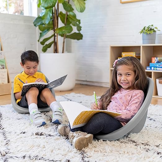 ECR4Kids Leaf Floor Seat, Rocker Chair, Light Grey, 6-Piece - LeafyLoom