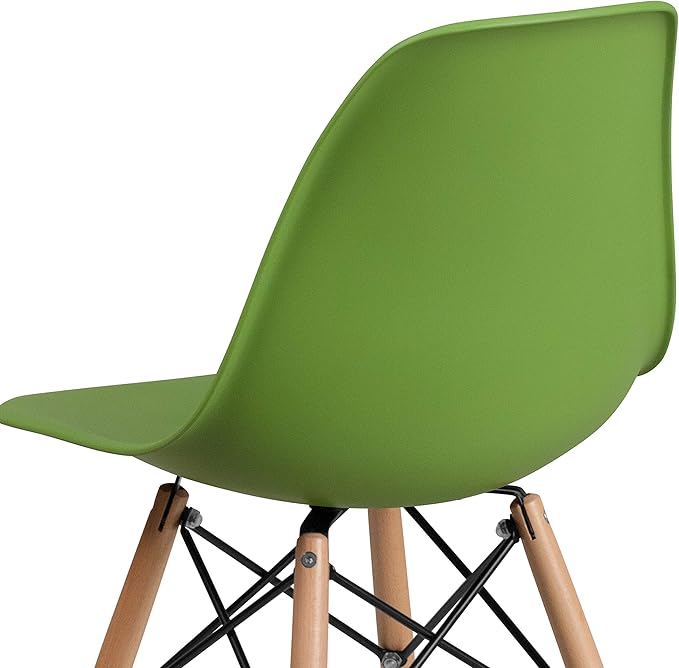 Flash Furniture Elon Series Green Plastic Chair with Wooden Legs, 22.5"D x 18.25"W x 31.5"H - LeafyLoom
