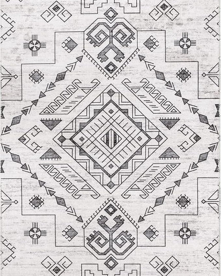 nuLOOM Malena Tribal Bordered Machine Washable Ultra Thin Runner Rug, 2' 6" x 8', Light Grey - LeafyLoom