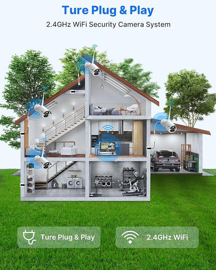 [10CH Expandable] Hiseeu Wireless Security Camera System with 10in LCD 4K Monitor, 4Pcs 5MP Outdoor Indoor Cameras with One-Way Audio, Waterproof, Motion Detect, 1TB HDD/Cloud Storage, Work with Alexa Hiseeu