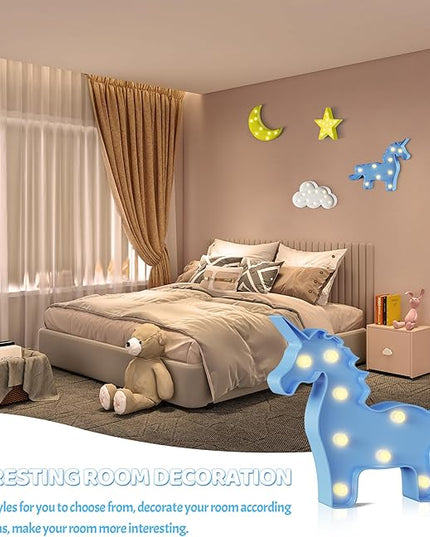 Blue Unicorn Decor, Battery Powered Unicorn Night Light for Kids, Unicorn Party Decorations, Unicorn Birthday Decorations for Girls, Girls Night Light, Girls Room Decor - LeafyLoom