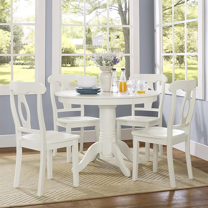 DHP Aubrey Five Piece Wood Traditional Height Dining Set, White - LeafyLoom