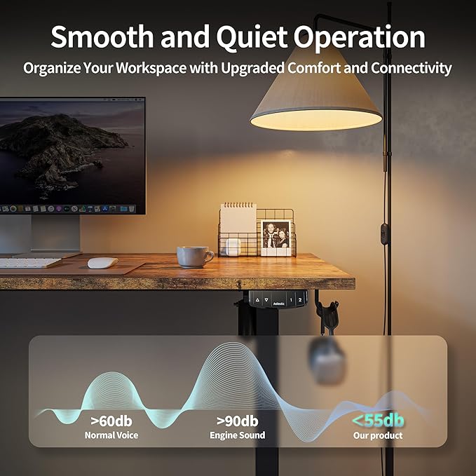 Electric Standing Desk, 55 x 24 Inches Height Adjustable Desk, Sit Stand up Desk for Work Office Home, Ergonomic Rising Computer Table with Memory Preset, Rustic Brown - LeafyLoom