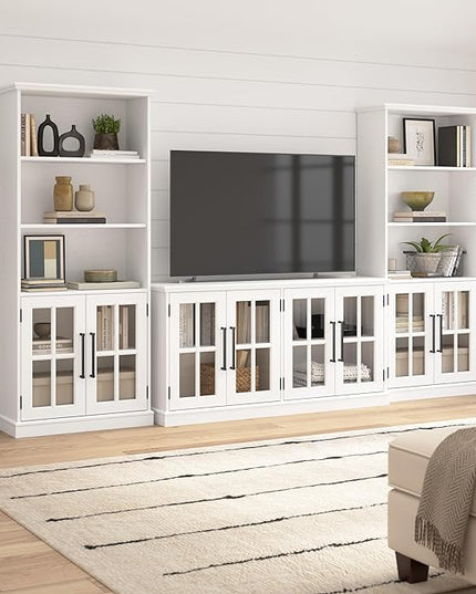 Bush Furniture Westbrook 60W TV Stand for 75 Inch TV in White Ash | Living Room Entertainment Center with Storage - LeafyLoom