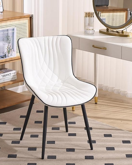 YOUTASTE White Dining Chairs Set of 2 Upholstered Mid Century Modern Kitchen Dining Room Chairs Armless Faux Leather Accent Chairs Metal Vanity Lounge Chair with Back for Living Room Bedrooms - LeafyLoom