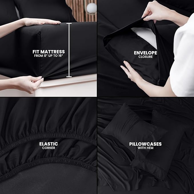 Utopia Bedding California King Bed Sheets Set - 4 Piece Bedding - Brushed Microfiber - Shrinkage and Fade Resistant - Easy Care (California King, Black) - LeafyLoom