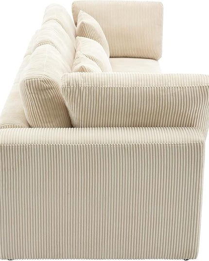 Morden Soft Corduroy Upholstered 3 Seater Sofa Couch with Removable Back Cushions and 5 Pillows for Living Room, Apartment, Office, 105", Beige-403 - LeafyLoom
