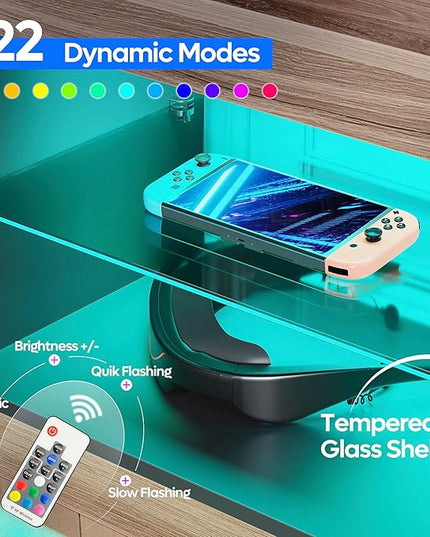 Bestier 55 Inch TV Stand with LED light, Adjustable Glass Shelves, 22 Dynamic RGB Colors, P2 Particle Board, for Entertainment Center, Living Room, Gaming Room, and Bedroom, Pinewood - LeafyLoom