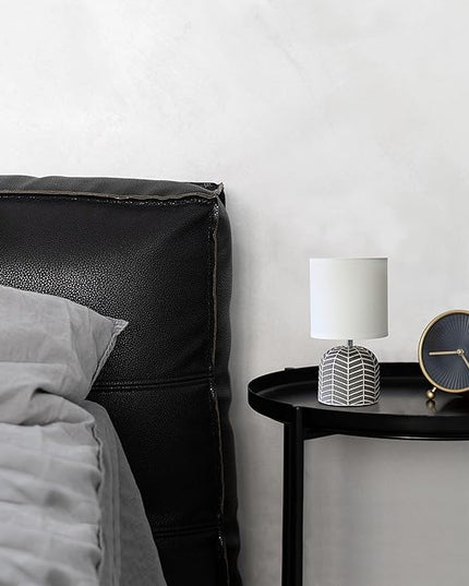 Simple Designs LT1137-GRY 10.43" Petite Contemporary Webbed Waves Base Bedside Table Desk Lamp w White Fabric Drum Shade for Home Decor, Bedroom, Living Room, Entryway, Office, Gray - LeafyLoom