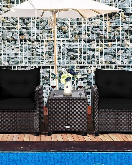 3 PCS Patio Furniture Set, OneSize, Black - LeafyLoom