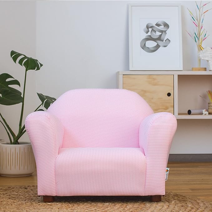 KEET Roundy Kid's Chair, Gingham Chair Only, Pink - LeafyLoom
