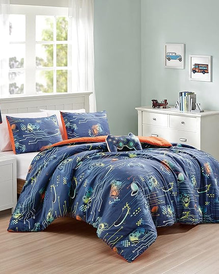 for Kids Game Boy 4-Piece Comforter Set - Beautiful Motif Design Bedding Set with Embrodery Print - LeafyLoom