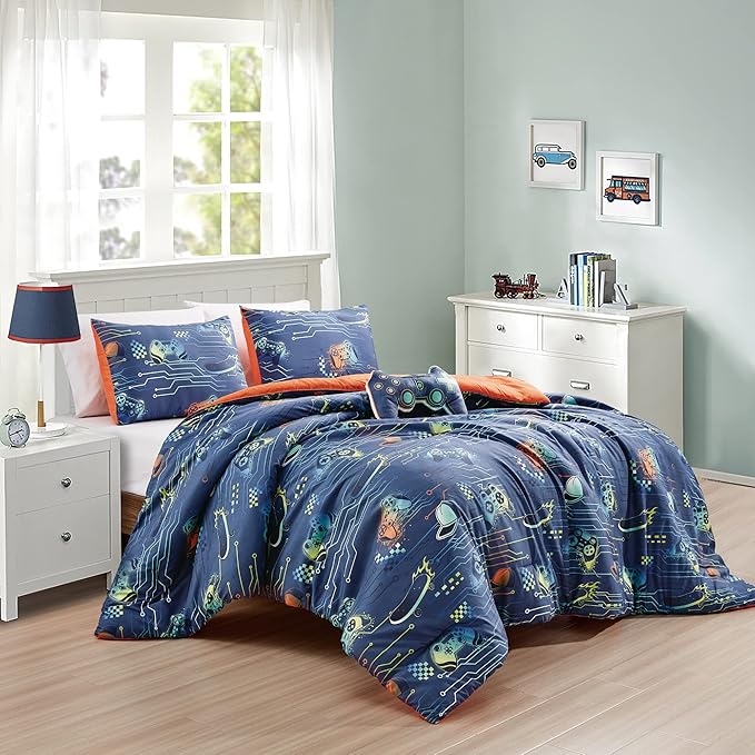 for Kids Game Boy 4-Piece Comforter Set - Beautiful Motif Design Bedding Set with Embrodery Print - LeafyLoom