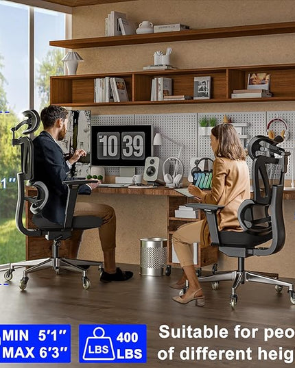 C19 Ergonomic Mesh Office Chair with Adjustable Height Lumbar Support，3D Armrest & Headrest，Tilt Function，Blade Wheel for High Back Desk Chair，Swivel Big and Tall Computer Chair (Black) - LeafyLoom