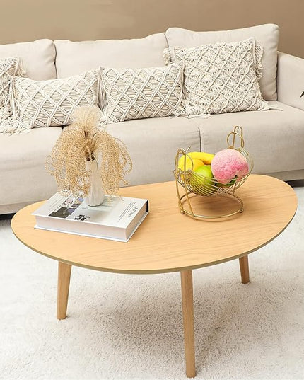 FIRMINANA Small Oval Coffee Table Mid Century Modern for Living Room Center Minimalist Display Coffe Table,Nature Wood,18.9" D x 33.47" W 15.75" H - LeafyLoom