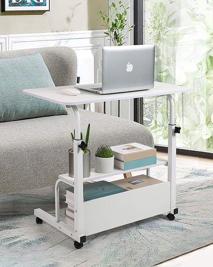 Bedroom Bedside Storage Rack Table Small Spaces Home Office Desk Height Adjustable Home Office Desk Table with Wheels Minimalist Portable Laptop Gaming Desk Size 15.7 * 31.5 Inch White A - LeafyLoom