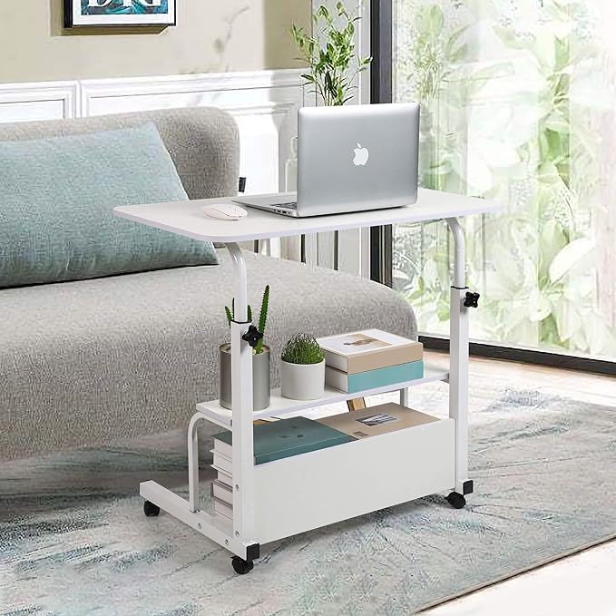 Bedroom Bedside Storage Rack Table Small Spaces Home Office Desk Height Adjustable Home Office Desk Table with Wheels Minimalist Portable Laptop Gaming Desk Size 15.7 * 31.5 Inch White A - LeafyLoom
