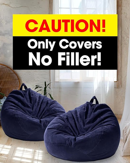 2 Pcs Bean Bag Cover Stuffed Animal Storage Bean Bag Chair Cover Soft Corduroy Stuffed Animal Bean Bag Storage for Kids Adults Indoor Bedroom Organizing Plush Toys (Blue,200l) - LeafyLoom