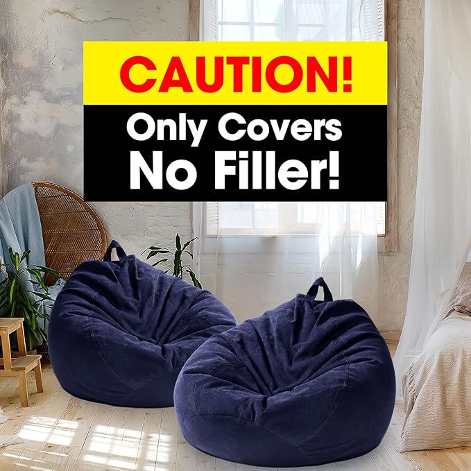 2 Pcs Bean Bag Cover Stuffed Animal Storage Bean Bag Chair Cover Soft Corduroy Stuffed Animal Bean Bag Storage for Kids Adults Indoor Bedroom Organizing Plush Toys (Blue,200l) - LeafyLoom