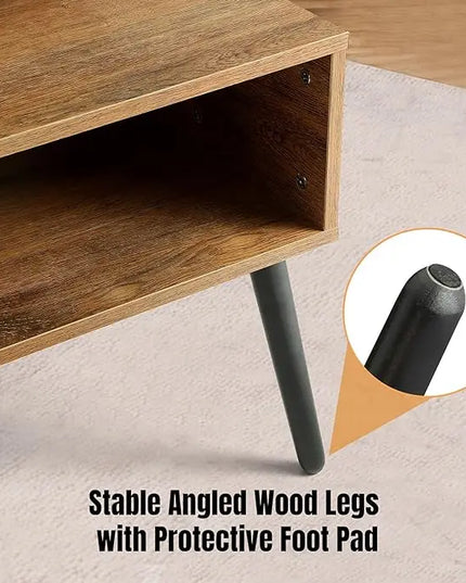 HAIOOU Coffee Table, Mid Century Modern Style Cocktail Table TV Stand with Drawer, Open Storage Shelf, Stable Floor-Anti-Scratching Pine Leg for Home, Office, Living Room - LeafyLoom