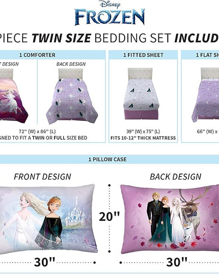 Disney Frozen 2 Kids Bedding Super Soft Comforter And Sheet Set, 4 Piece Twin Size, "Official" Disney Product By Franco - LeafyLoom