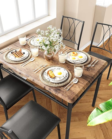 GAOMON Kitchen Table and Chairs for 4, Dining Table Set for 4, Dining Room Table Set with 4 Upholstered Chairs, Rectangular Kitchen Table Set for Small Space, Apartment, Studio, Rustic Brown - LeafyLoom