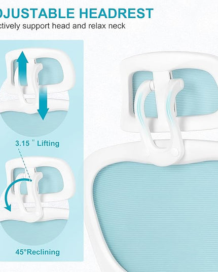 Misolant Ergonomic Office Chair, Desk Chair with Lumbar Support, Mesh Office Chair, Ergonomic Chair with Adjustable Headrest and Armrest,Comfortable Office Chair for Home Blue - LeafyLoom