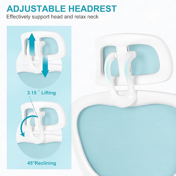 Misolant Ergonomic Office Chair, Desk Chair with Lumbar Support, Mesh Office Chair, Ergonomic Chair with Adjustable Headrest and Armrest,Comfortable Office Chair for Home Blue - LeafyLoom